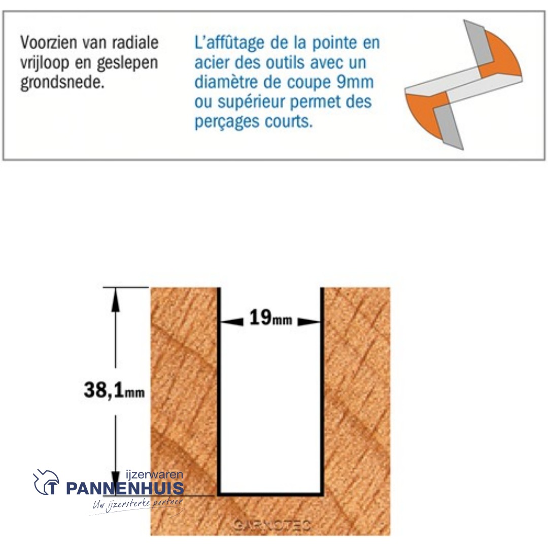 CMT Groeffrees met rechte snijkoppen HW D=19 x 38,1mm L=82,5 S=12 Z2 - Afbeelding 3