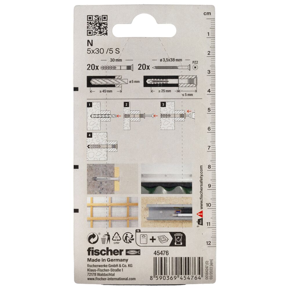 fischer Nagelplug N 5 x 30/5 S met verzonken kop (blister) - Afbeelding 4