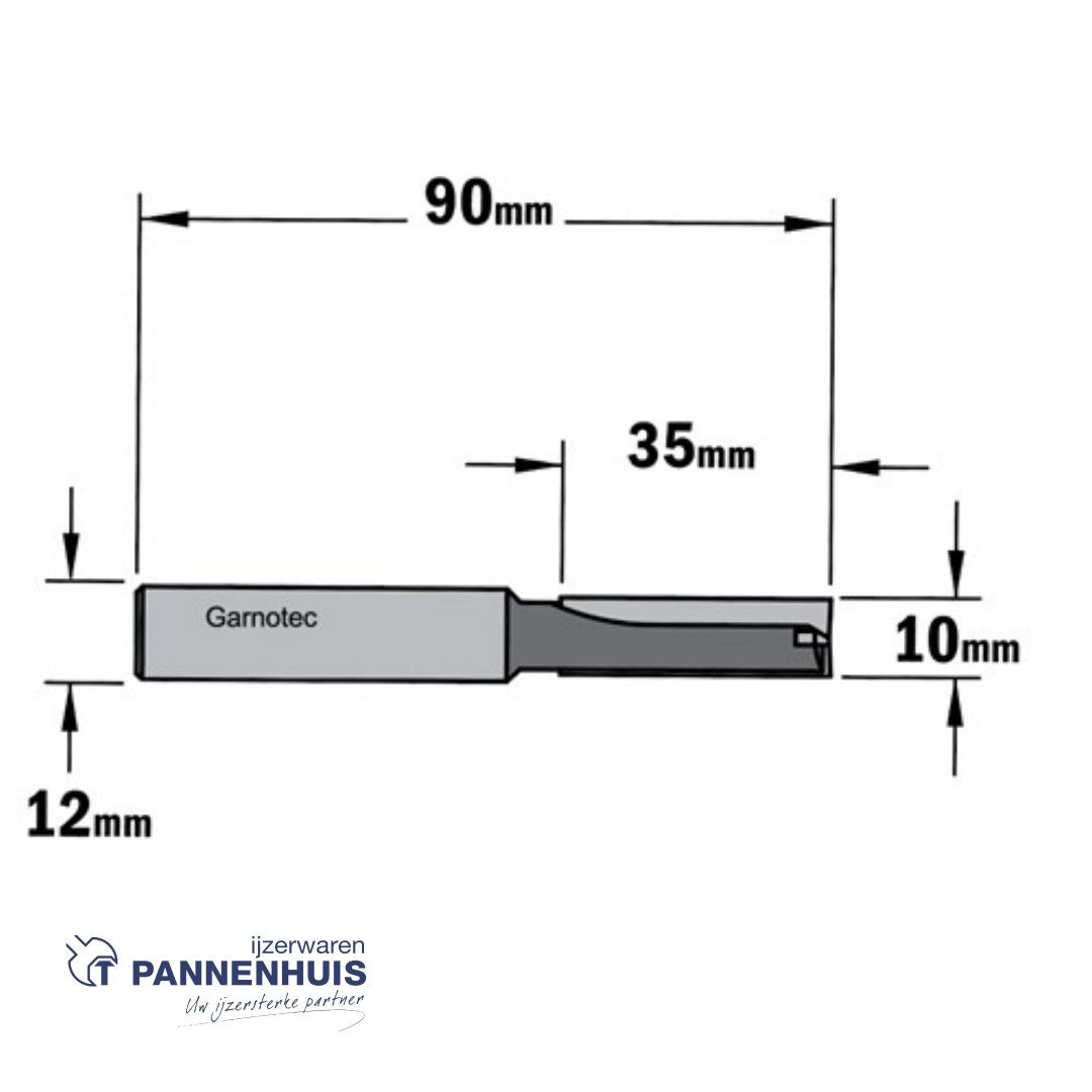 CMT Rechte groeffrees, HW D=10 x 35mm L=90 S=12 Z2+1 - Afbeelding 2