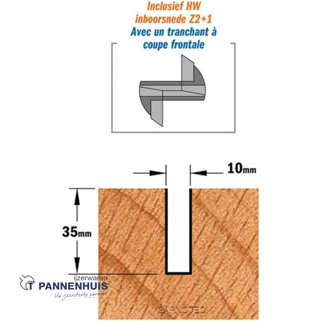 CMT Rechte groeffrees, HW D=10 x 35mm L=90 S=12 Z2+1 - Afbeelding 3