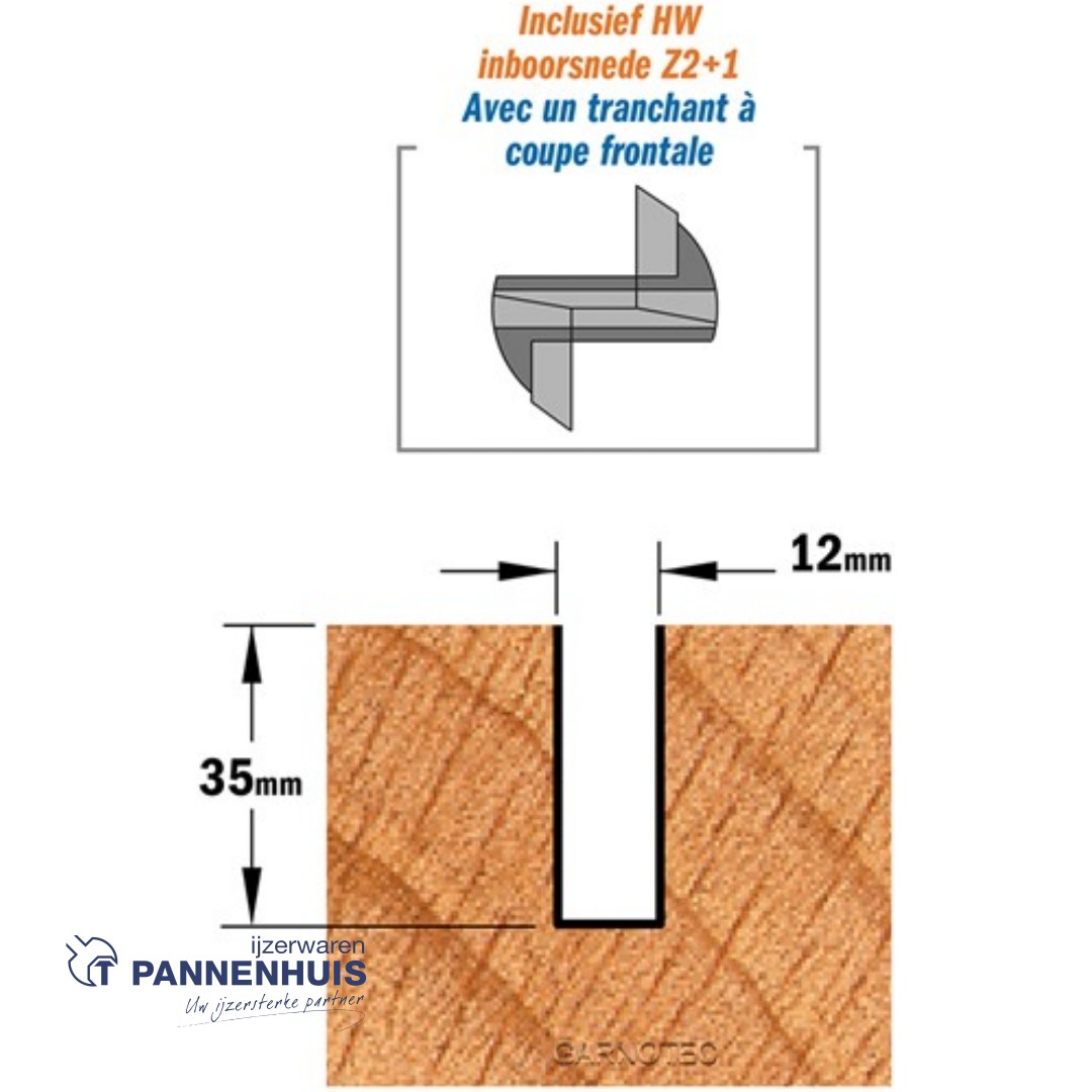 Rechte groeffrees, D=12, I=35, L=90, Z=Z2+1, S=Ø12, Kwaliteit=HW - Afbeelding 3
