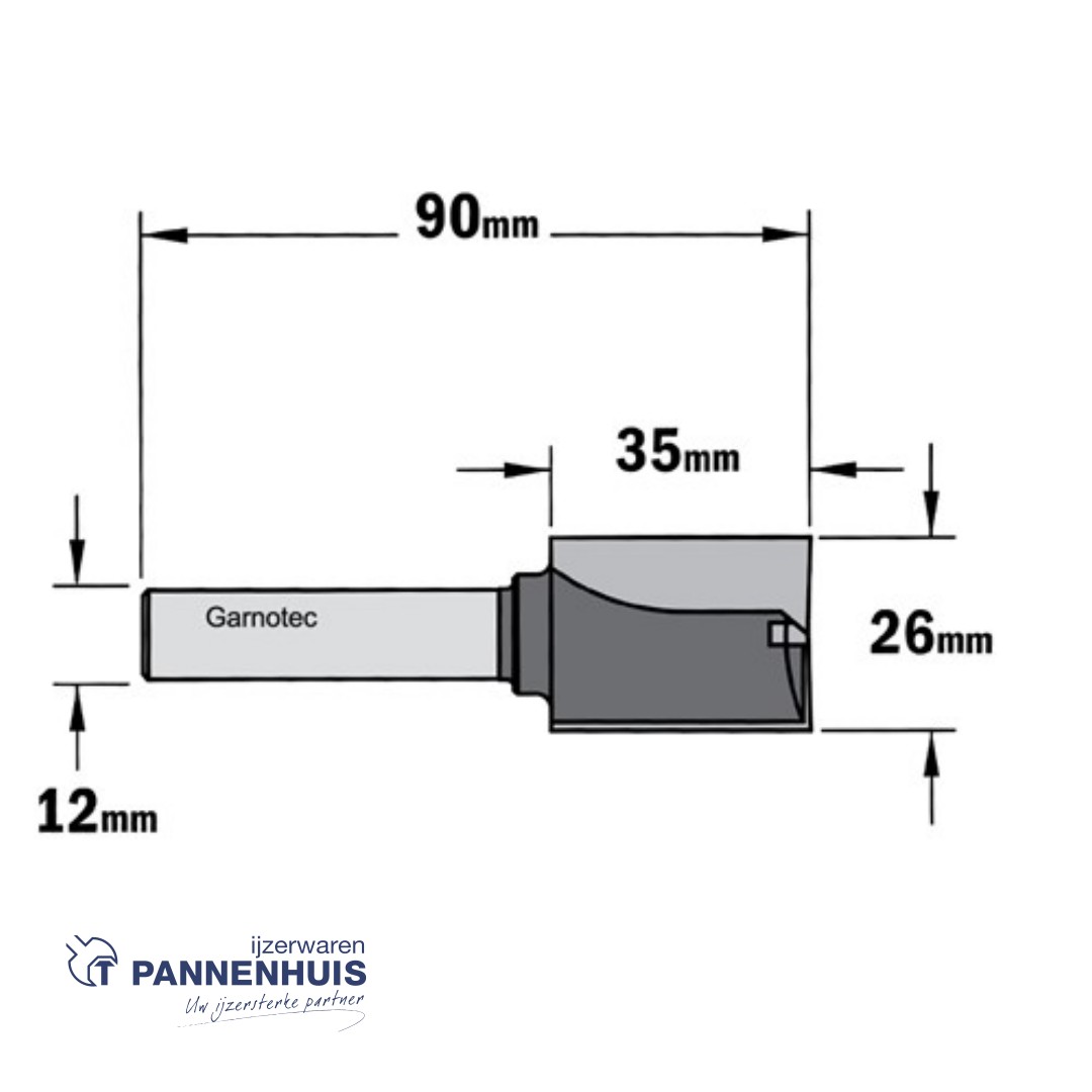 CMT Rechte groeffrees, HW D=26 x 35mm L=90 S=12 Z2+1 - Afbeelding 2