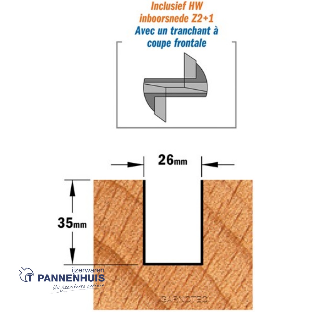 CMT Rechte groeffrees, HW D=26 x 35mm L=90 S=12 Z2+1 - Afbeelding 3