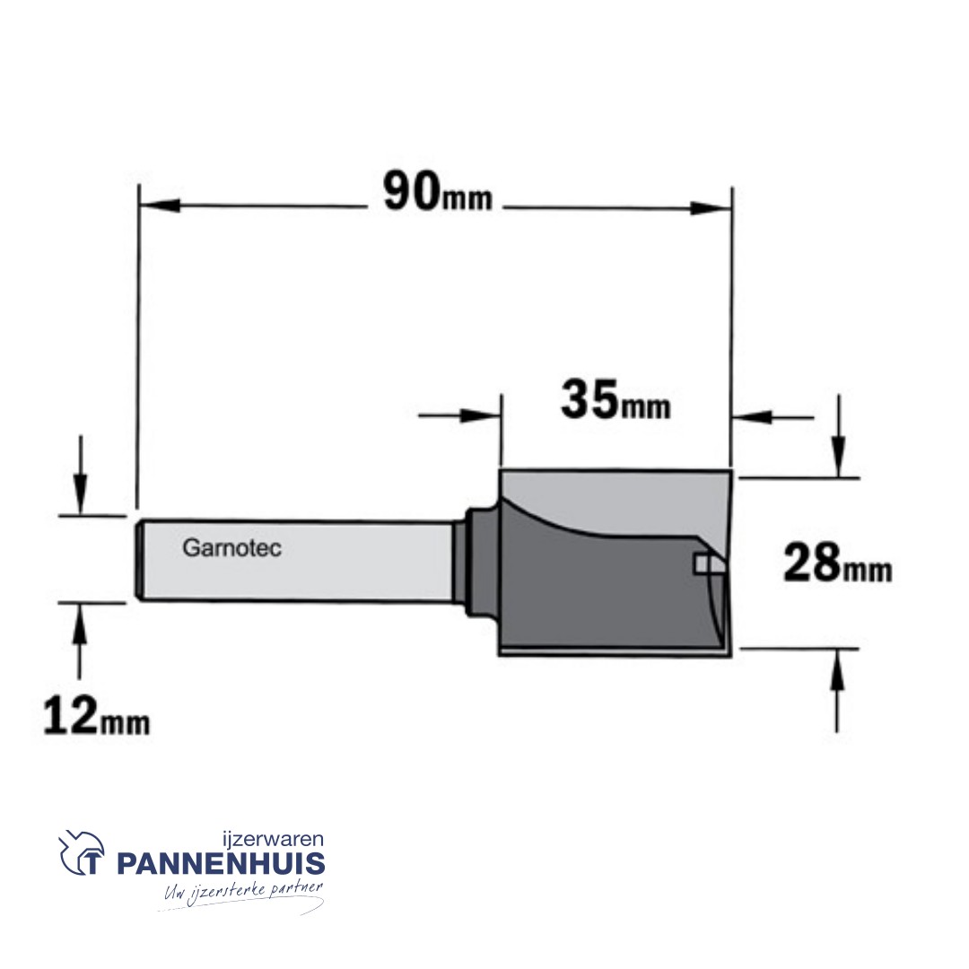 CMT Rechte groeffrees, HW D=28 x 35mm L=90 S=12 Z2+1 - Afbeelding 2