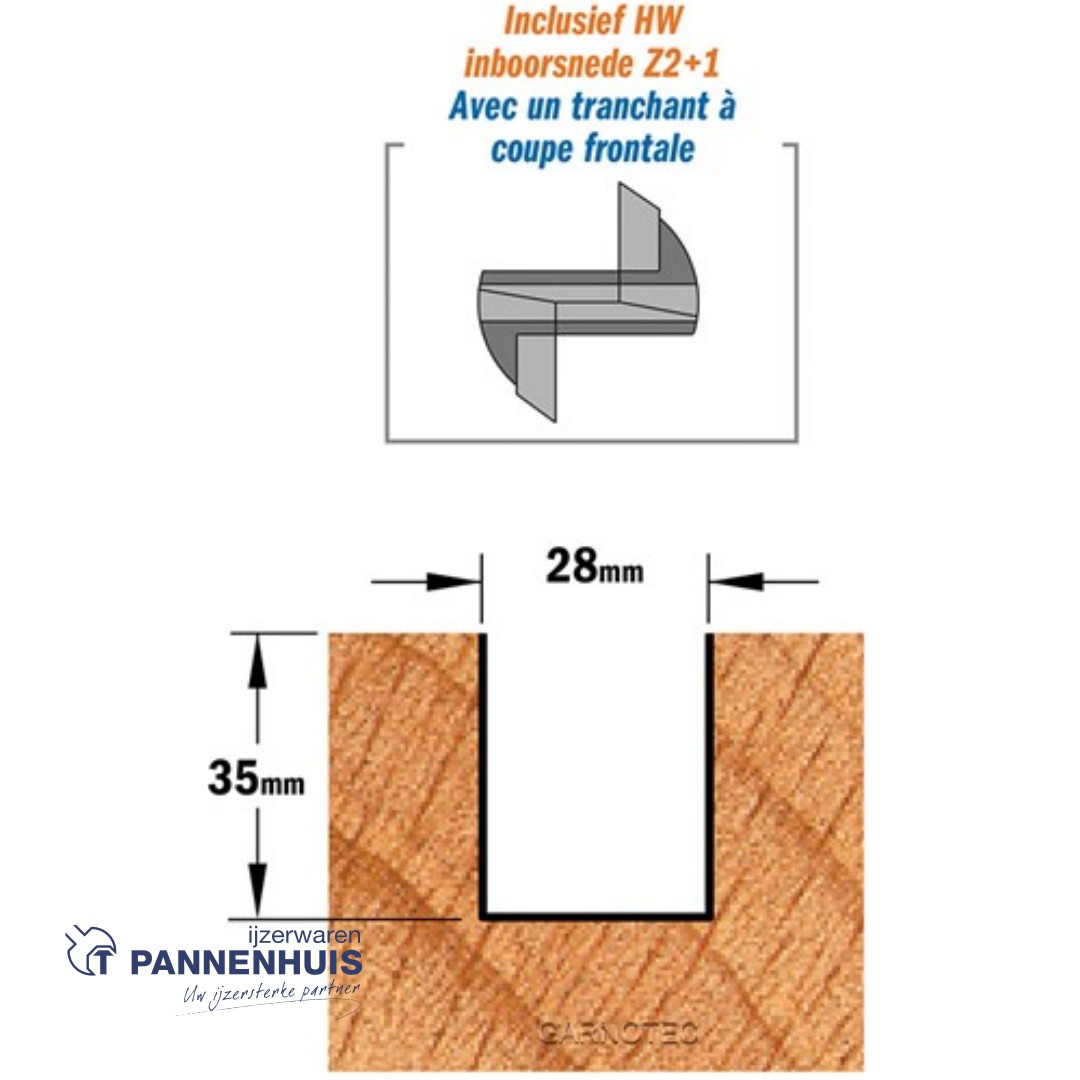 CMT Rechte groeffrees, HW D=28 x 35mm L=90 S=12 Z2+1 - Afbeelding 3