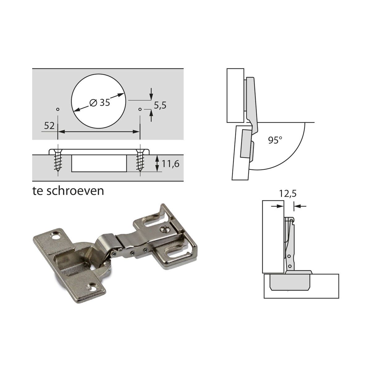 Hettich Koelkastscharnier Speciaal scharnier ET 582 - Afbeelding 2