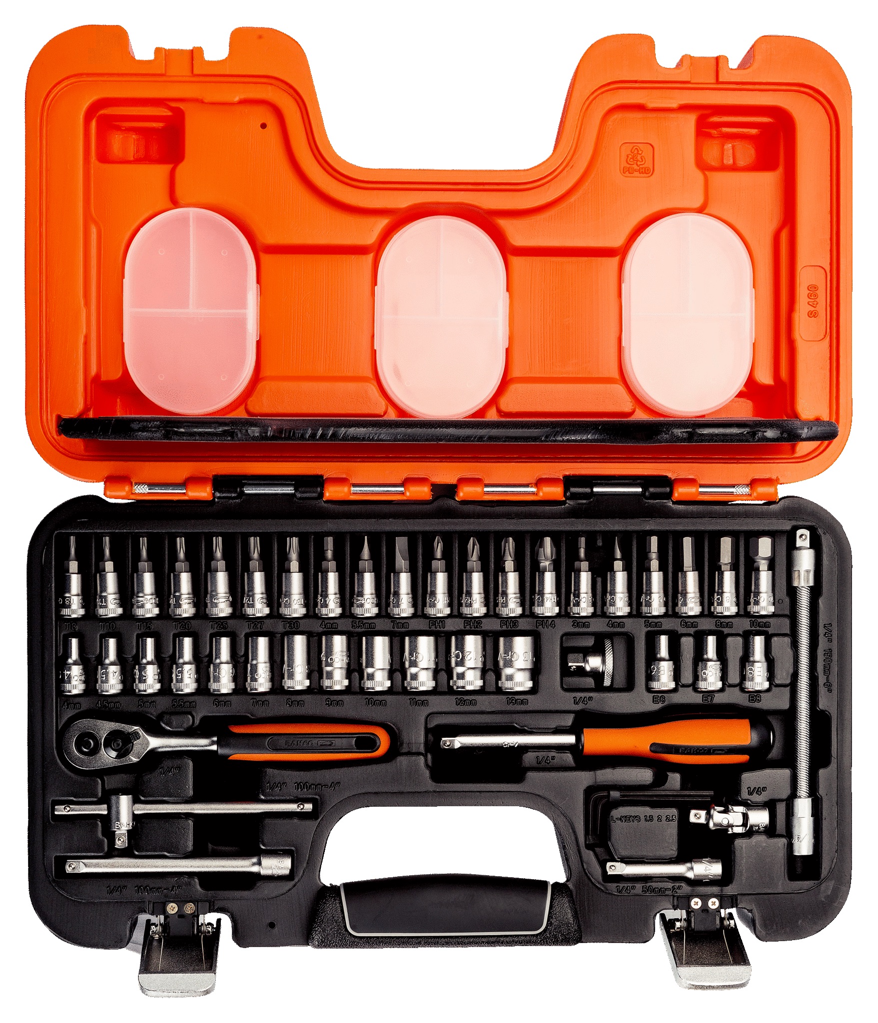 Bahco Doppenset 1/4" peervormige ratel metrisch incl. Dopbits 46 delig - Afbeelding 2