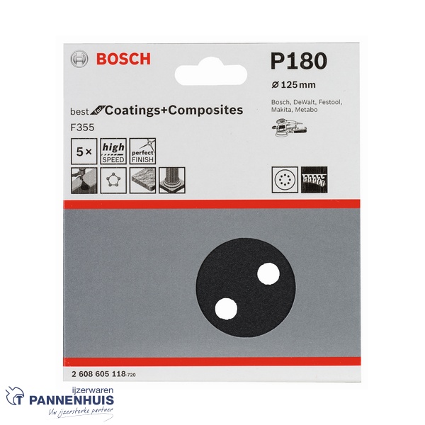 Bosch Schuurblad 5x 125 K180 BFS 8-gaten F355 - Afbeelding 2