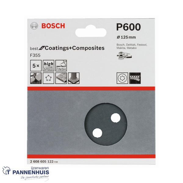 Bosch Schuurblad 5x 125 K600 BFS 8-gaten F355 - Afbeelding 2