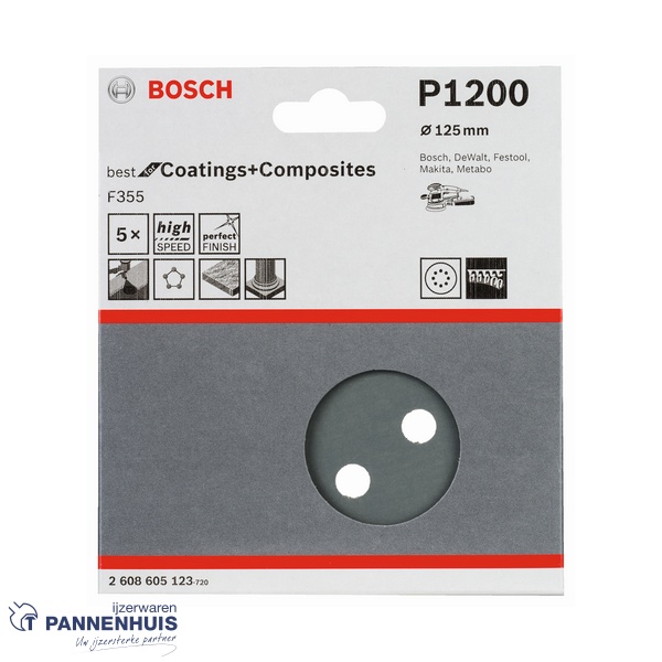 Bosch Schuurblad 5x 125 K1200 BFS 8-gaten F355 - Afbeelding 2