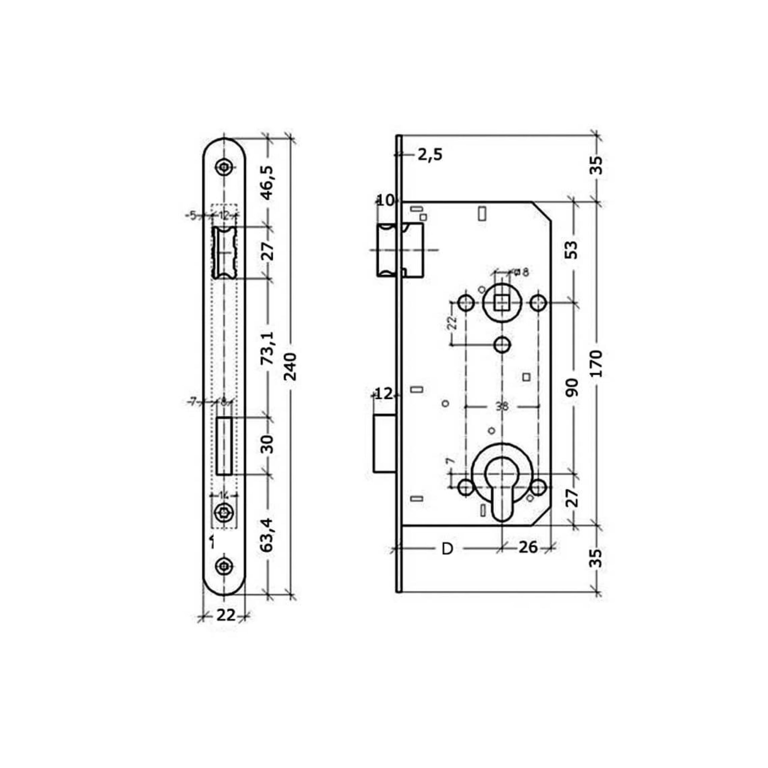 Litto cilinderslot A269021 50 mm as 90 mm inox look afgerond L/R - Afbeelding 2