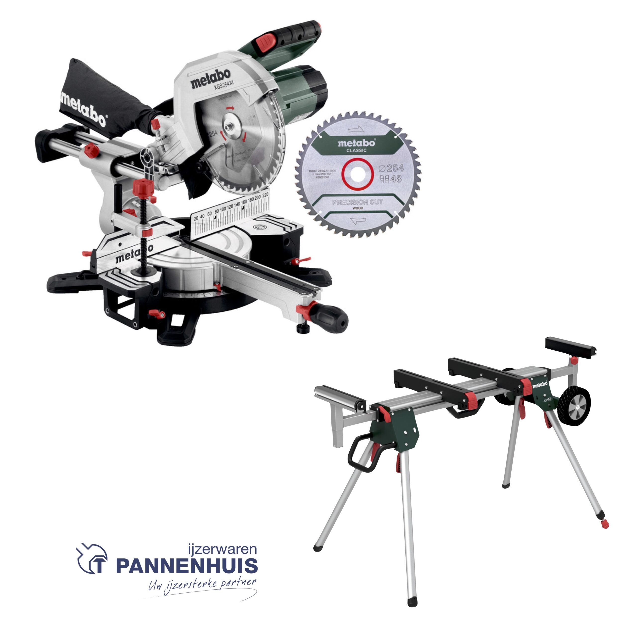 Metabo KGS 254 M Set + 2de zaagblad + onderstel KSU 251