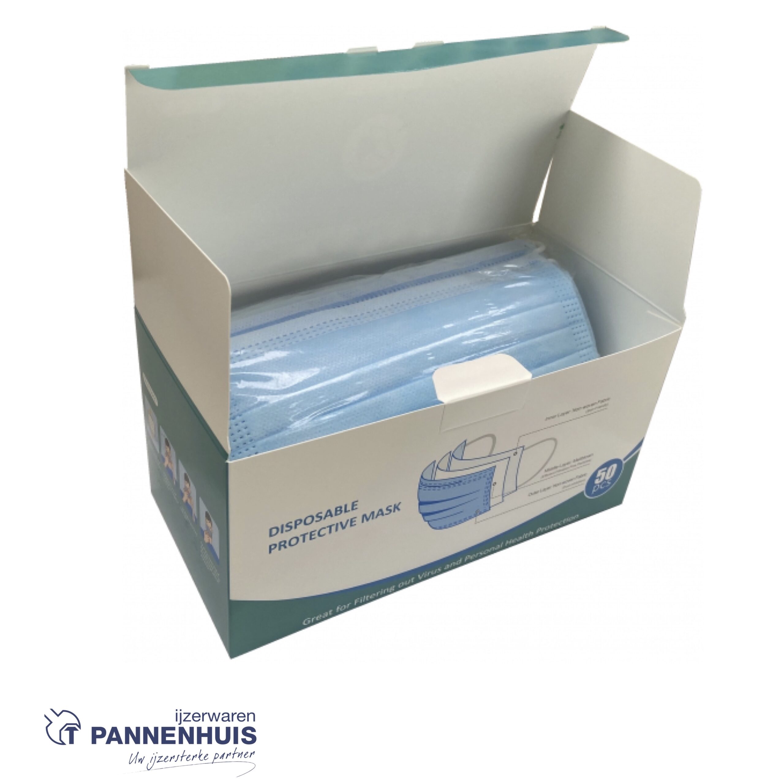Niet-medische wegwerpmaskers BLAUW (50st) - Afbeelding 2