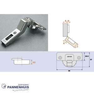 inboorscharnier C2A7K99 nikkel mat (+37° - 9mm doorgezet)