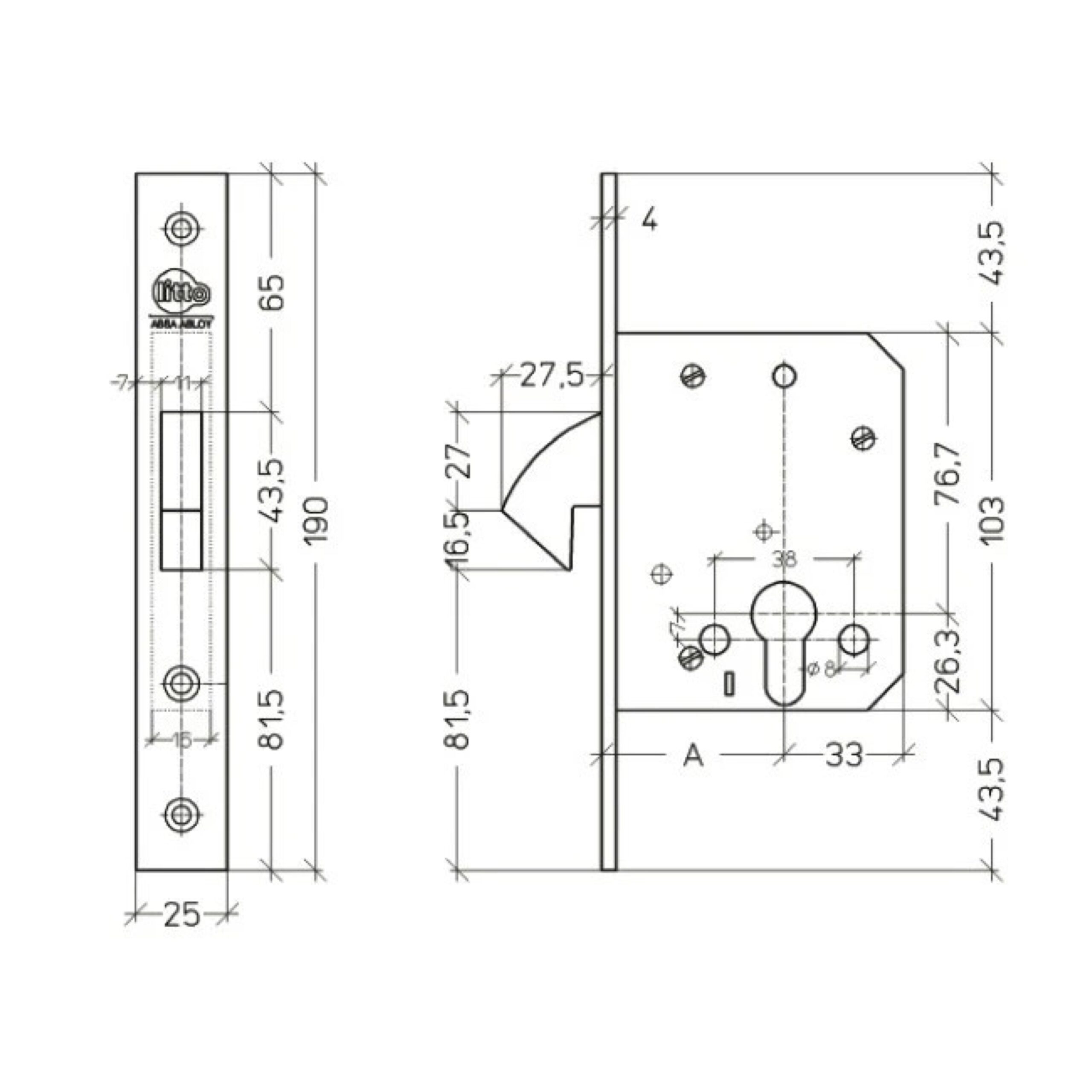 Litto cilinder haakslot A763211P55 L/R - Afbeelding 2