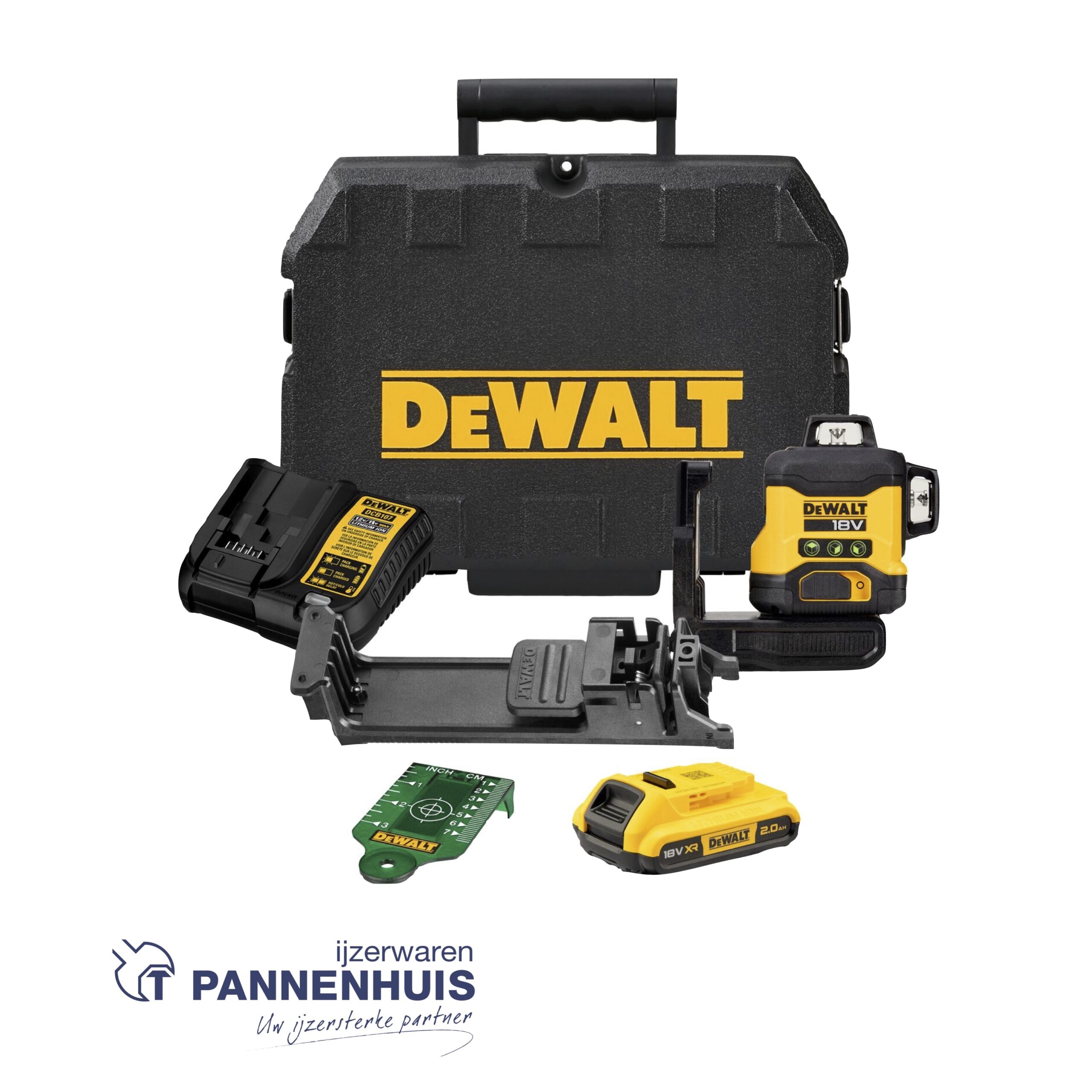 Dewalt DCLE34031D1 18V 3x360° Compact Laser, 1x 2Ah - Groen
