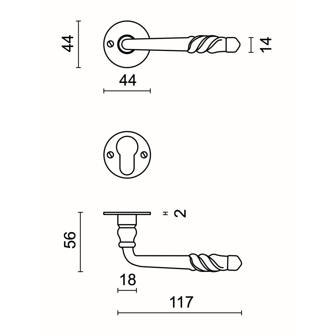Deurkruk Pro HARMONIE IJZER ROND R+E CYL - Afbeelding 2