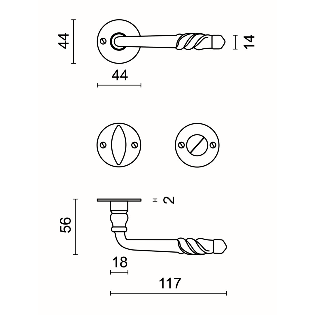 Deurkruk Pro HARMONIE IJZER ROND R+WC - Afbeelding 2