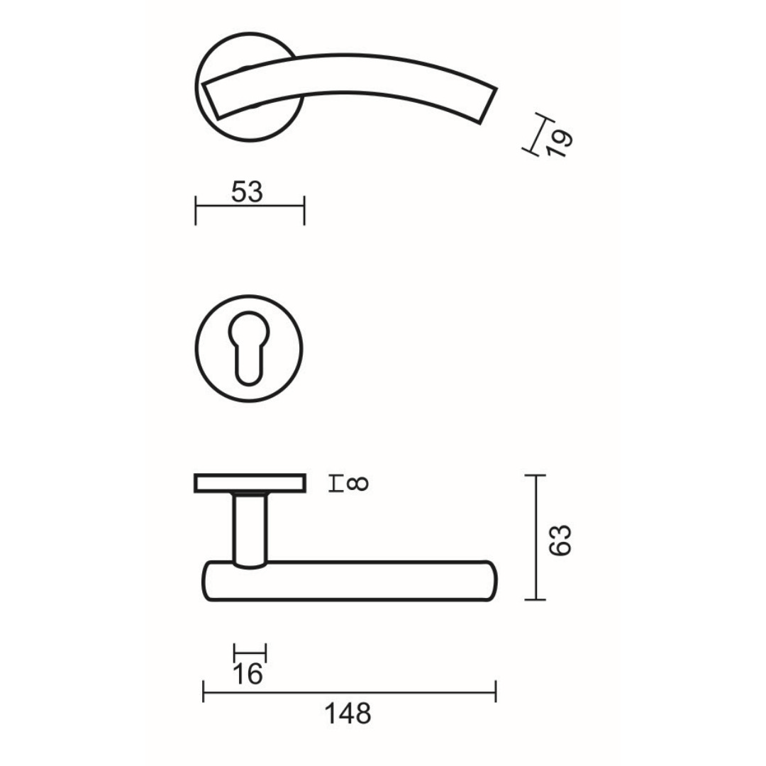 Deurkruk Pro GT SHAPE 19MM INOX PLUS R+E CYL - Afbeelding 2