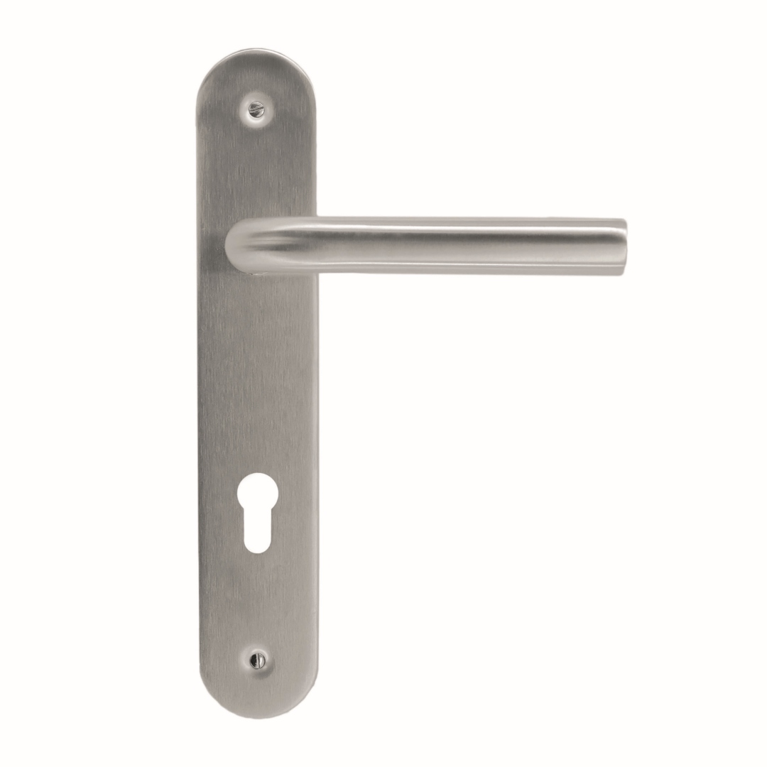 Deurkruk Pro L SHAPE 19MM INOX PLUS PLAAT+CYL 92MM