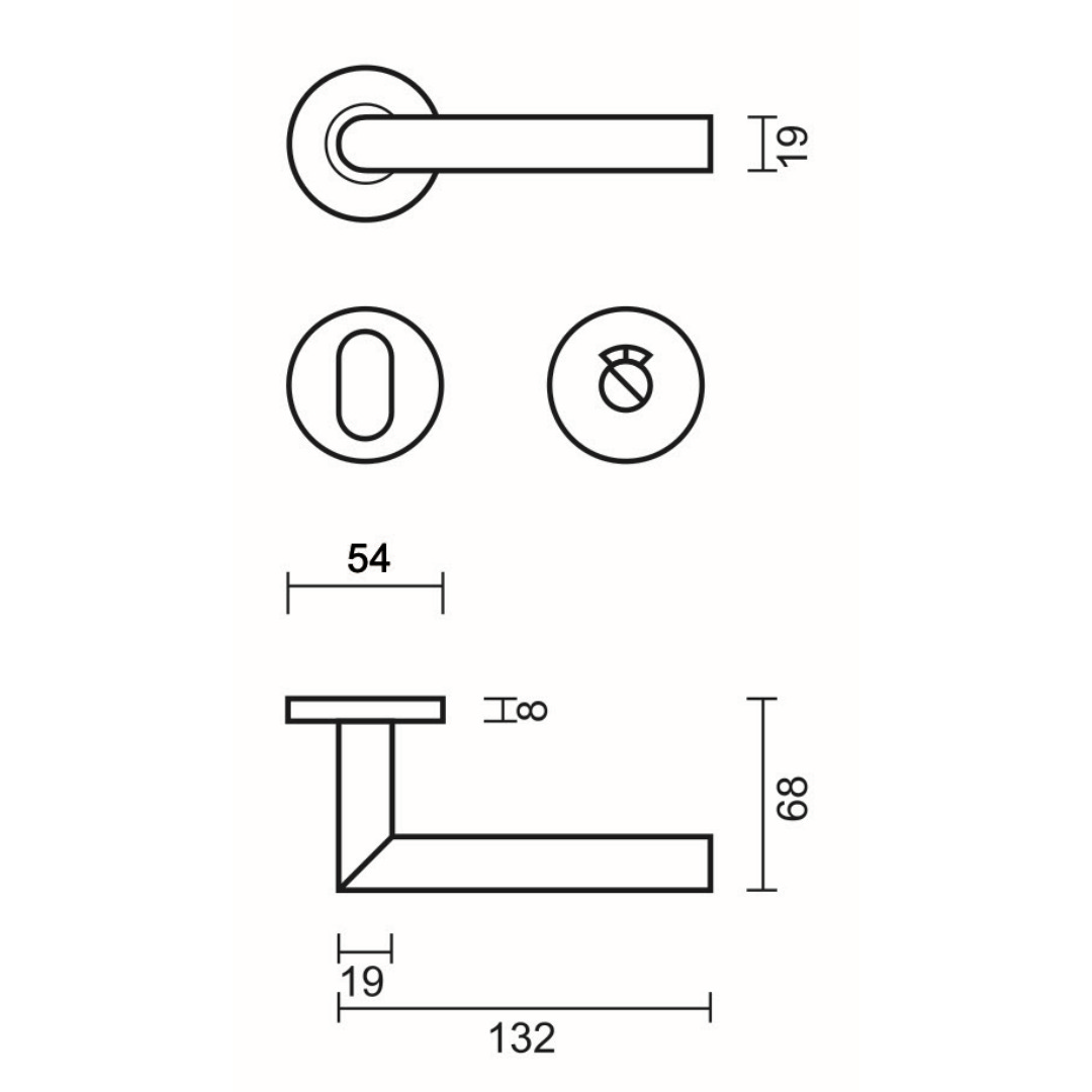 Deurkruk Pro ZERO I SHAPE 19MM INOX R+WC - Afbeelding 2