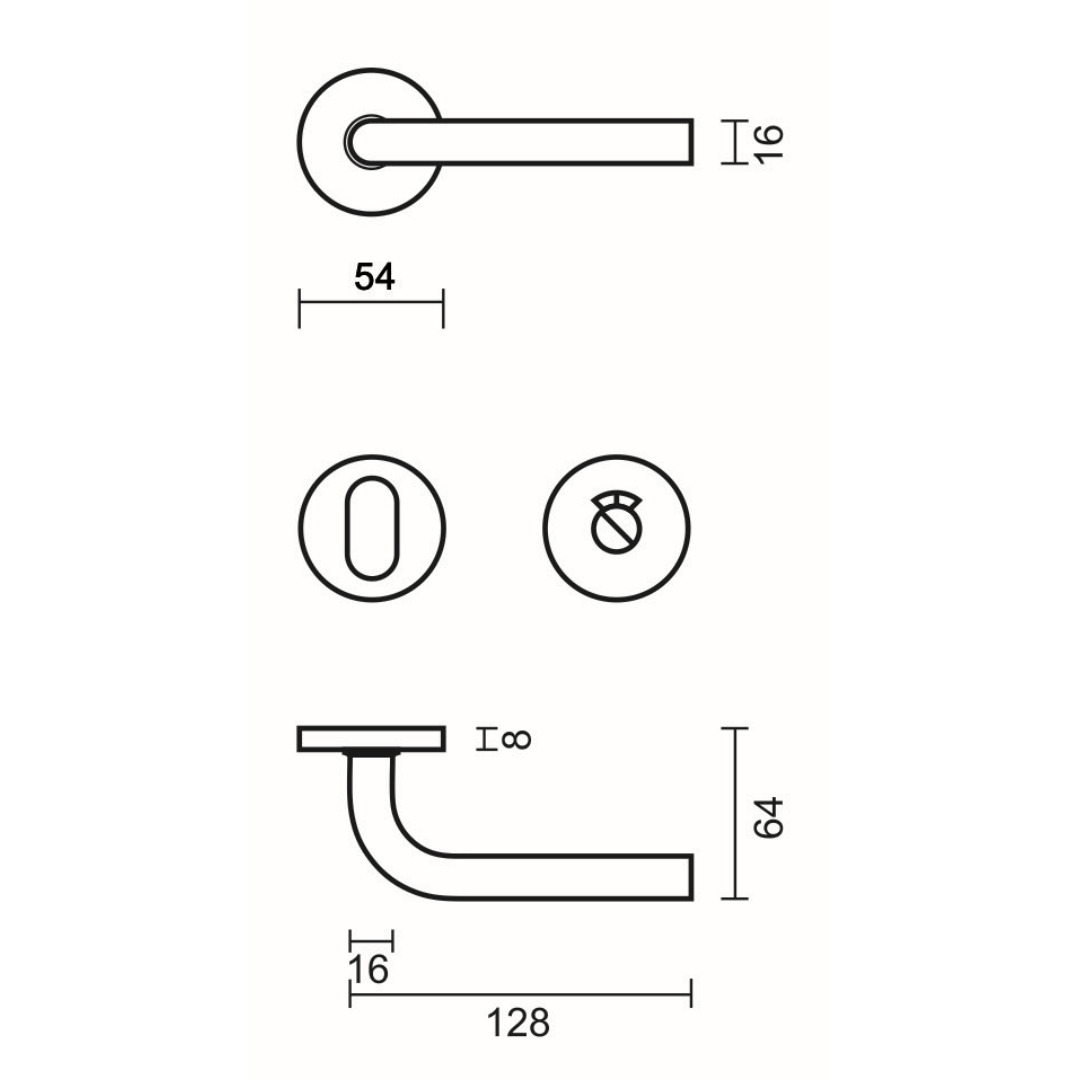 Deurkruk Pro ZERO L SHAPE 16MM INOX R+WC - Afbeelding 2
