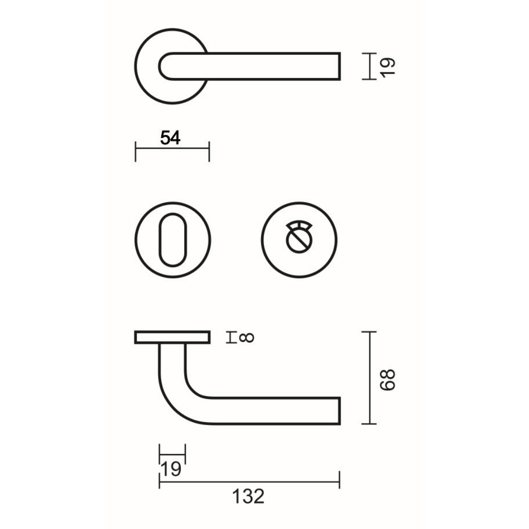 Deurkruk Pro ZERO L SHAPE 19MM INOX R+WC - Afbeelding 2