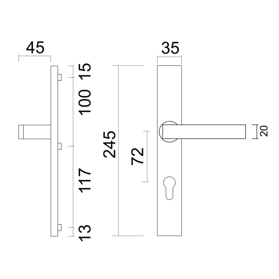 Veiligheidsgarnituur rechthoek KRUK+KRUK INOX PLUS 72MM - Afbeelding 2