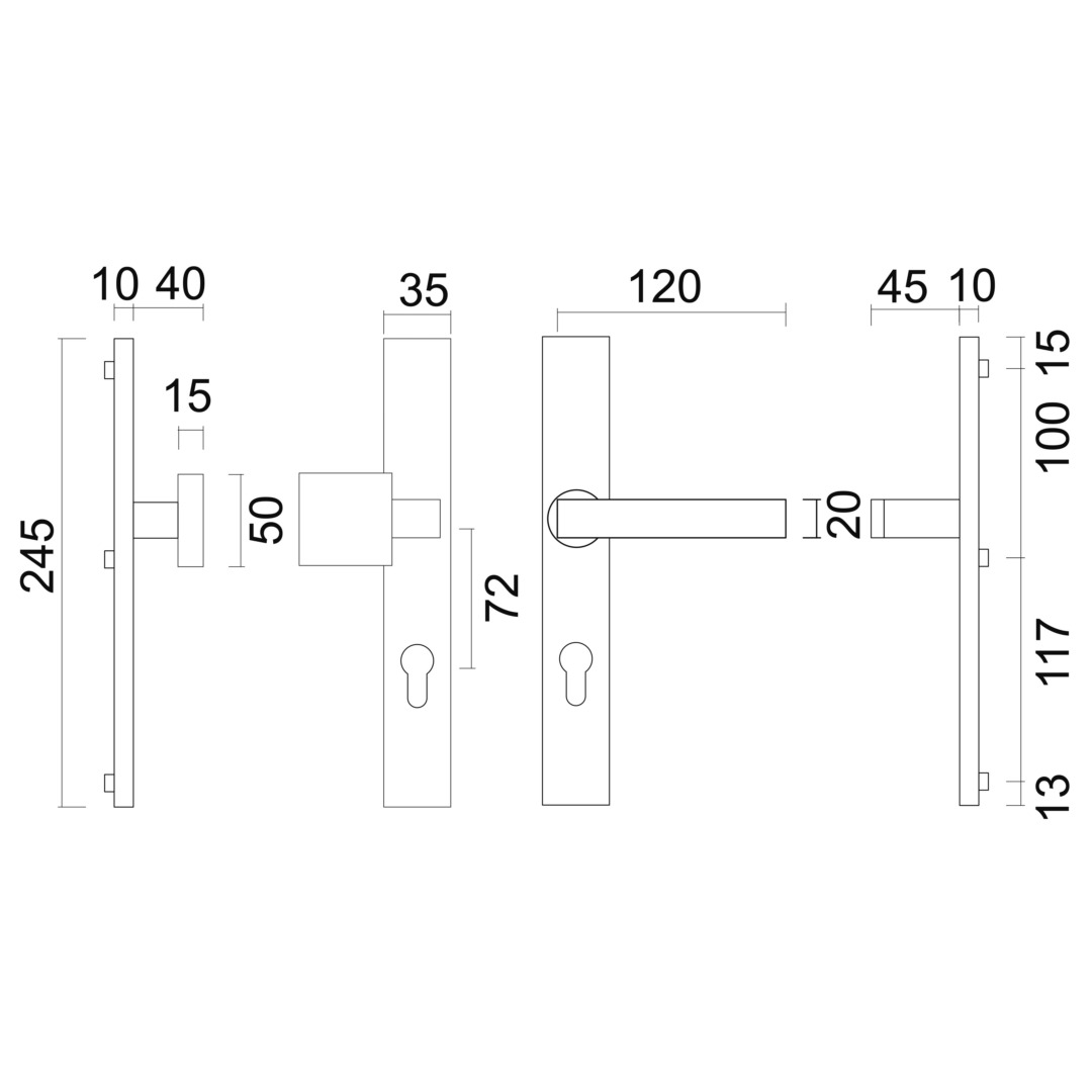 Veiligheidsgarnituur rechthoek KRUK+TOP INOX PLUS 72MM - Afbeelding 2