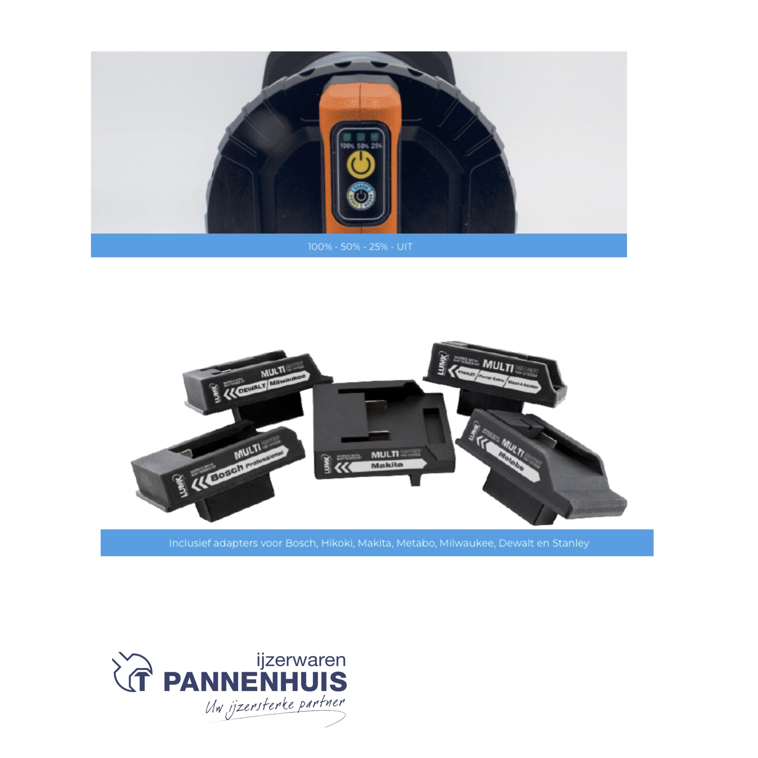 Lumx MULTI-BATTERY HYBRID LED straler TM-60 / 60W / IP65 / 3000-4500-6500K incl 6 adapters - Afbeelding 3