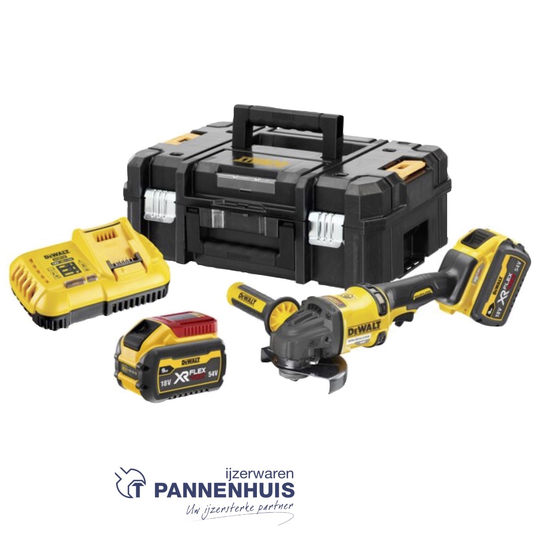 Dewalt DCG418X2 54V XR FLEXVOLT Haakse slijper 125mm - 2x 9.0Ah accu's en snellader