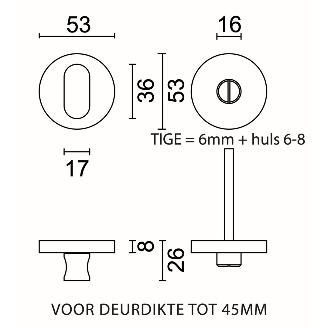 WC garnituur rond SHAPE INOX PLUS ZONDER ROOD/WIT - Afbeelding 2