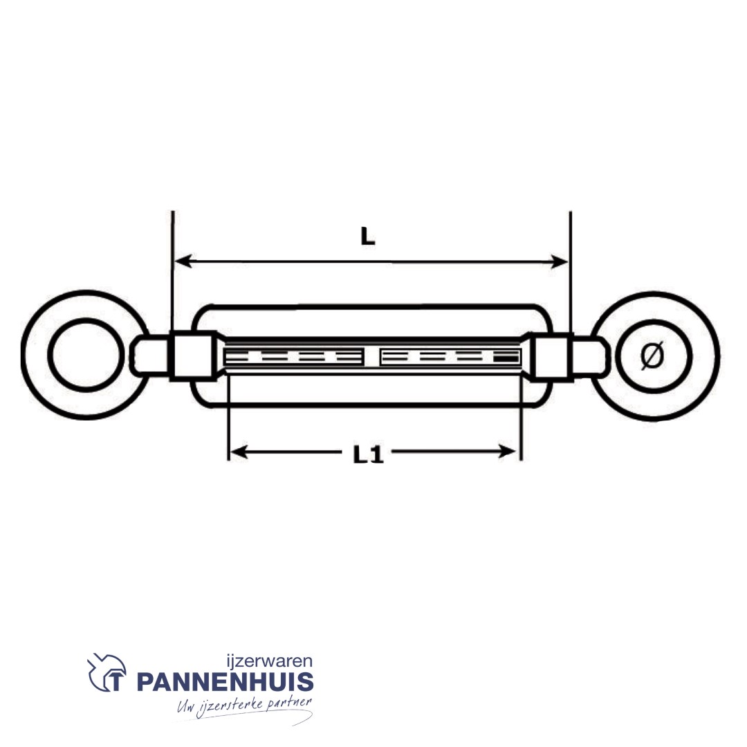 kabelspanner Oog-Oog 8 mm verzinkt - Afbeelding 2