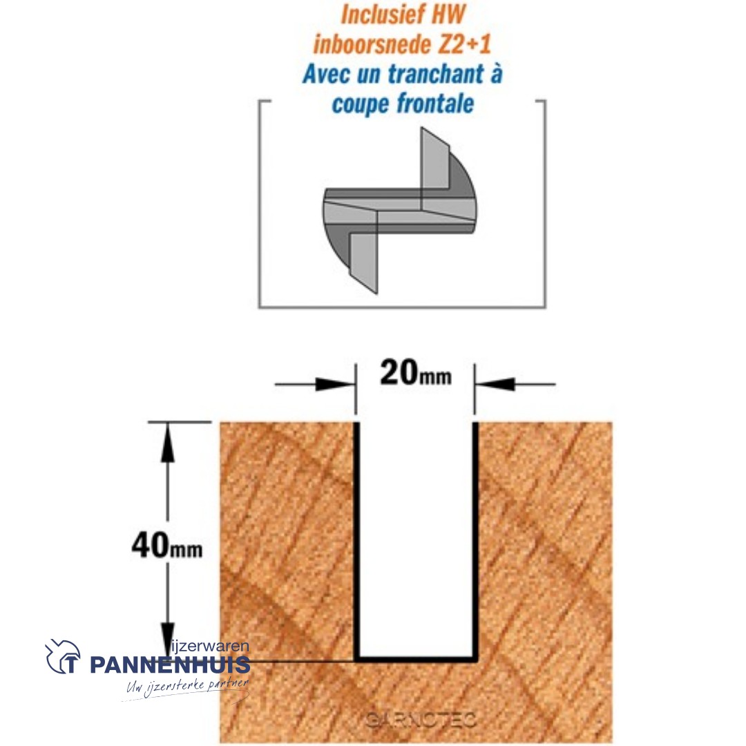 Rechte groeffrees, D=20, I=40, L=90, Z=Z2+1, S=Ø8, Kwaliteit=HW - Afbeelding 3