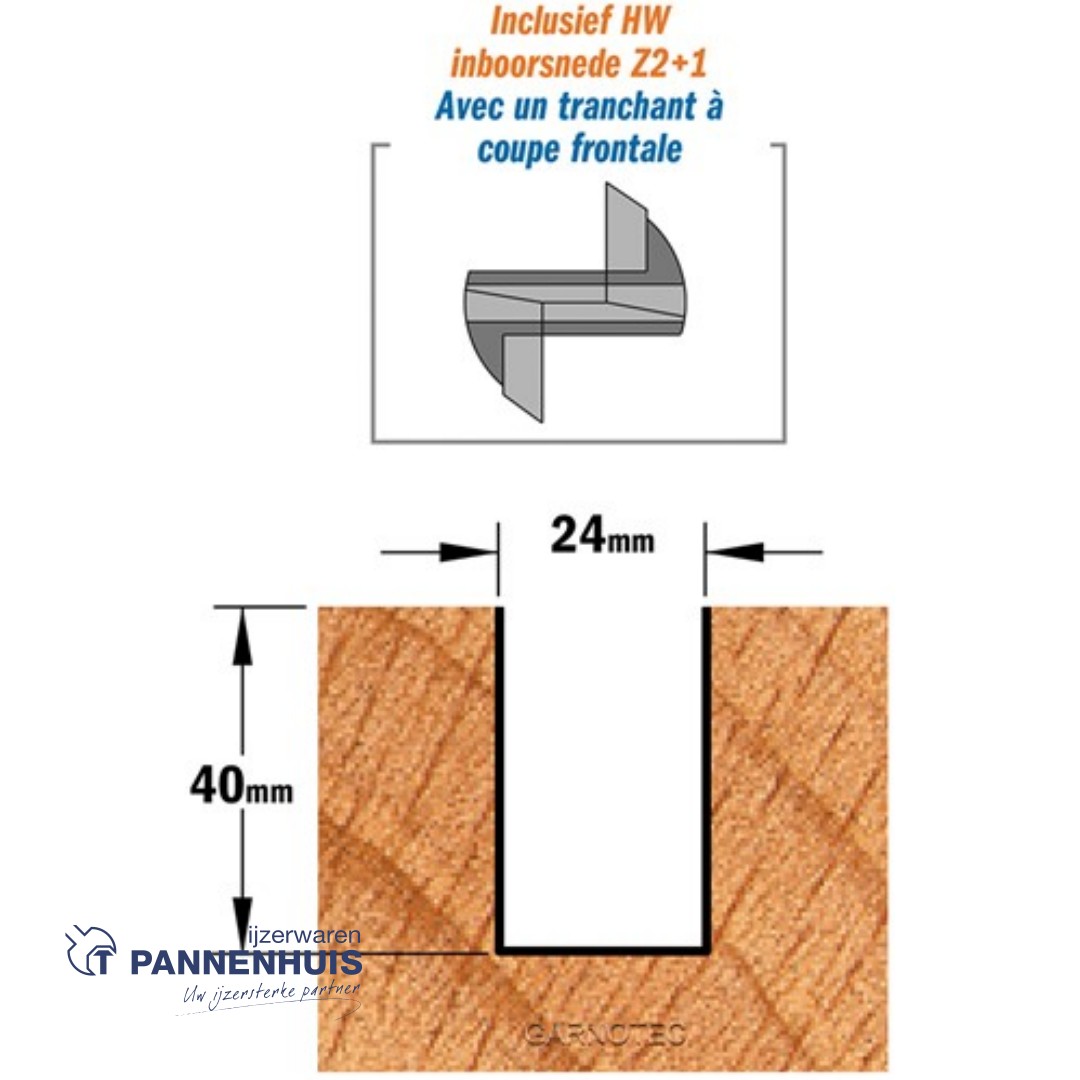 CMT Rechte groeffrees, HW D=24 x 40mm L=80 S=8 Z2+1 - Afbeelding 3