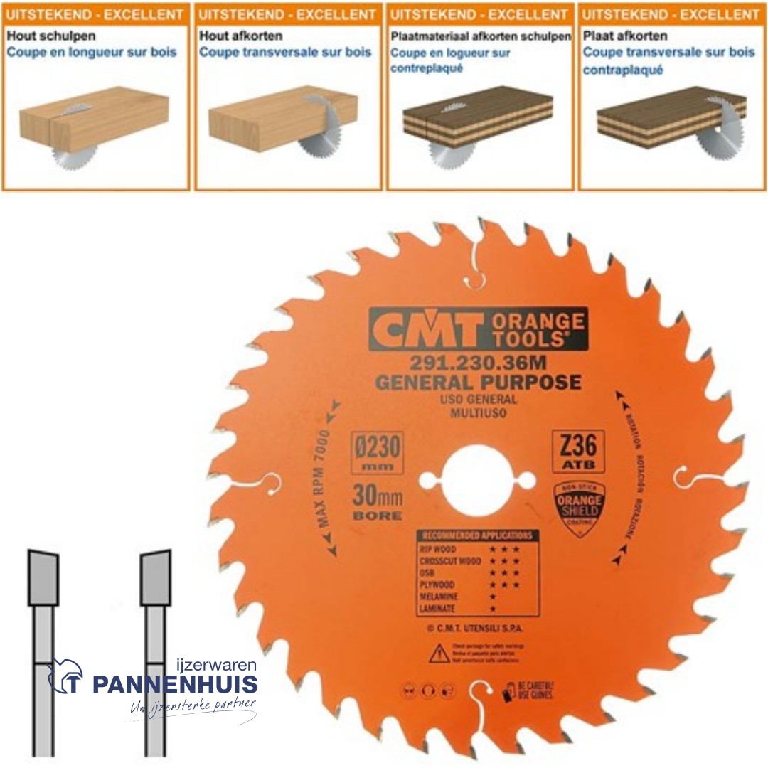 CMT Universele cirkelzaag HW 230x30x2,8 Z36 Massieve houtsoorten, Multiplex