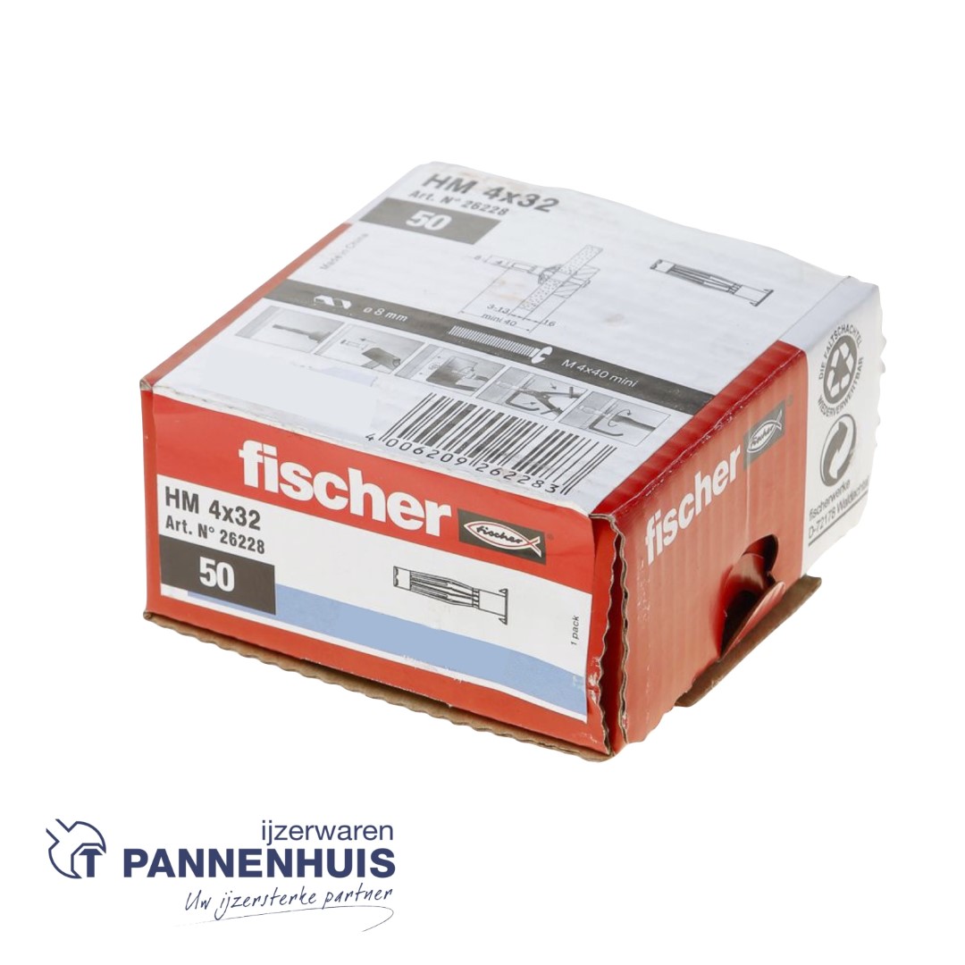 fischer Hollewandplug HM 4 x 32 S met schroef (50st) - Afbeelding 2