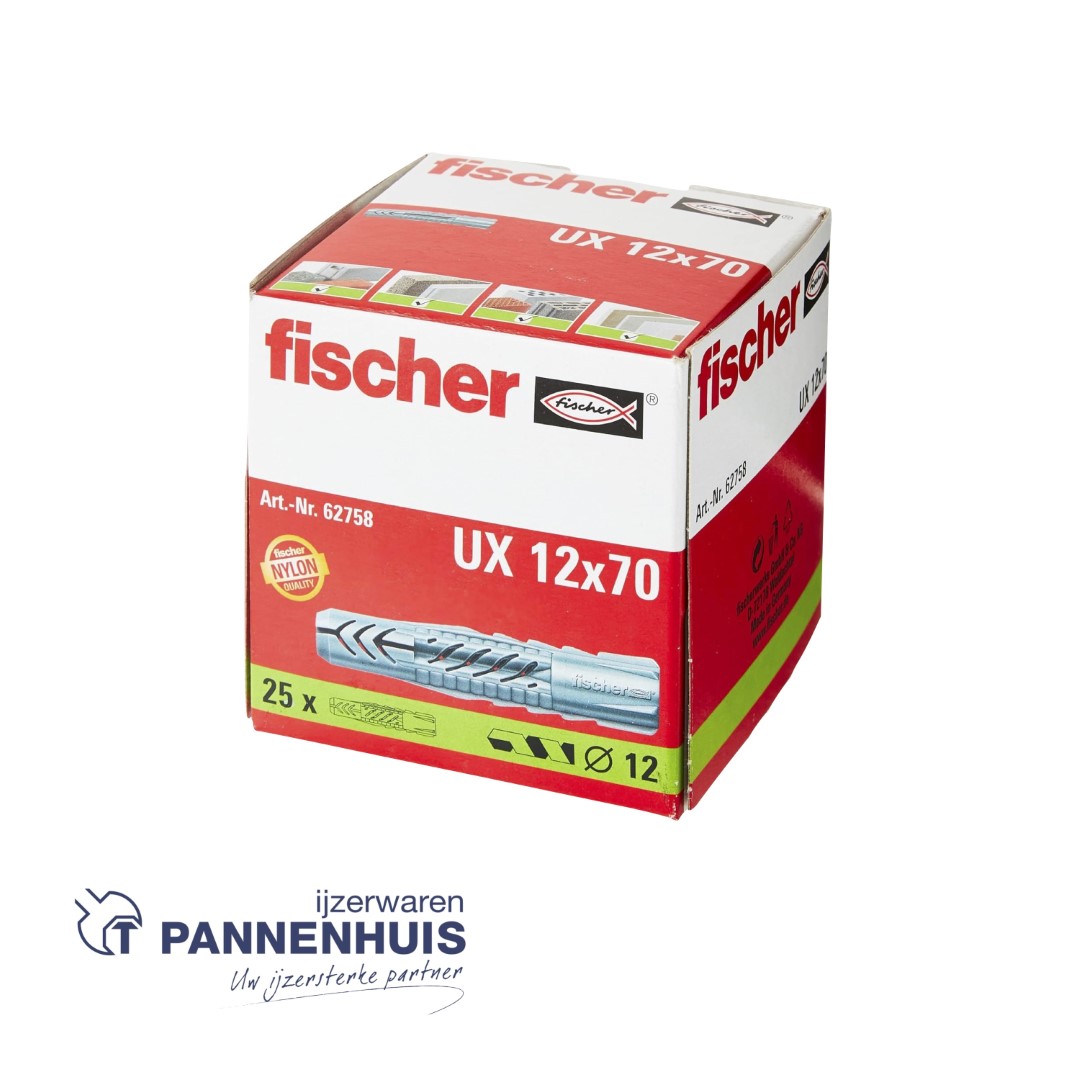 fischer Universeelplug UX 12 x 70 zonder kraag (25st) - Afbeelding 2