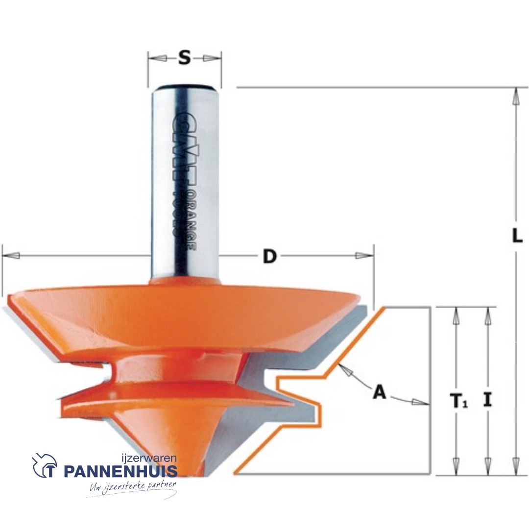CMT Verstekfrees met rechte hoeken, HW D=70 x 31,7mm 45° L=70 S=12 Z2