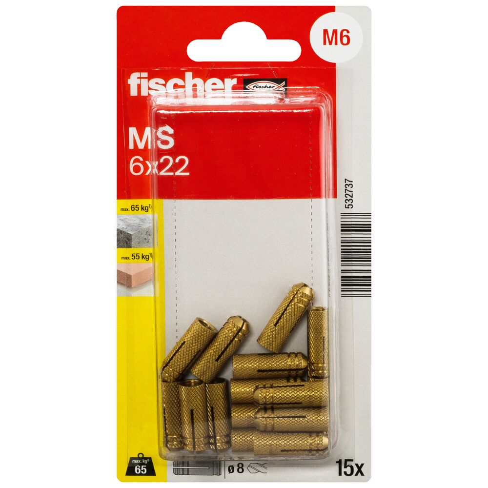 fischer Messingplug MS 6 x 22 (blister) - Afbeelding 2