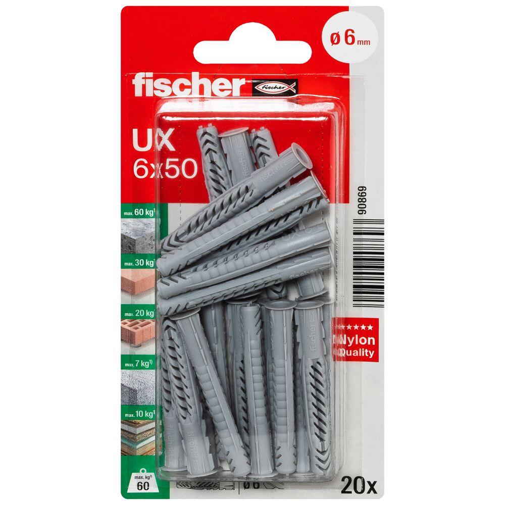 fischer Universeelplug UX 6 x 50 R met rand (blister) - Afbeelding 2