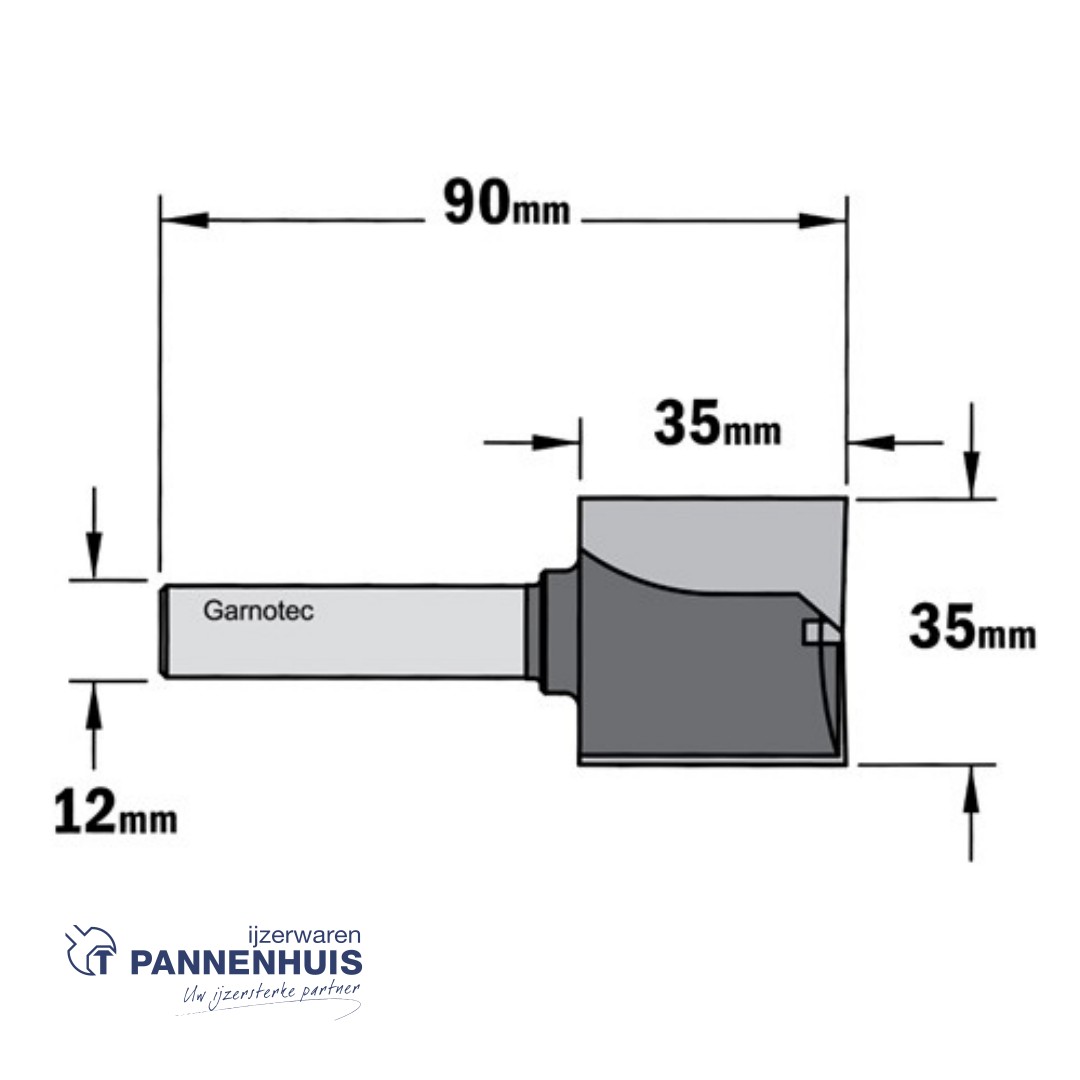CMT Rechte groeffrees, HW D=35 x 35mm L=90 S=12 Z2+1 - Afbeelding 2