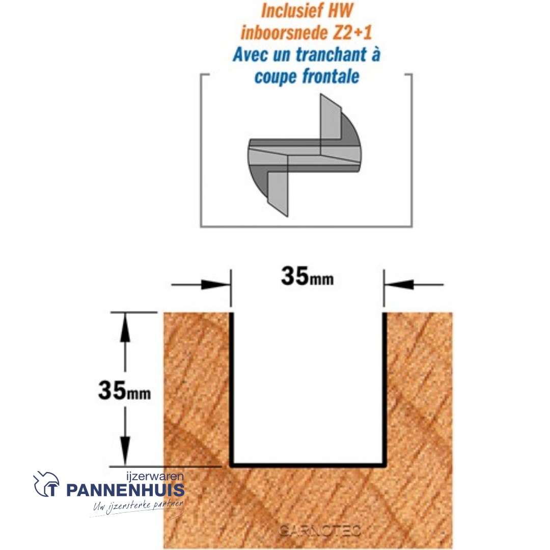 CMT Rechte groeffrees, HW D=35 x 35mm L=90 S=12 Z2+1 - Afbeelding 3