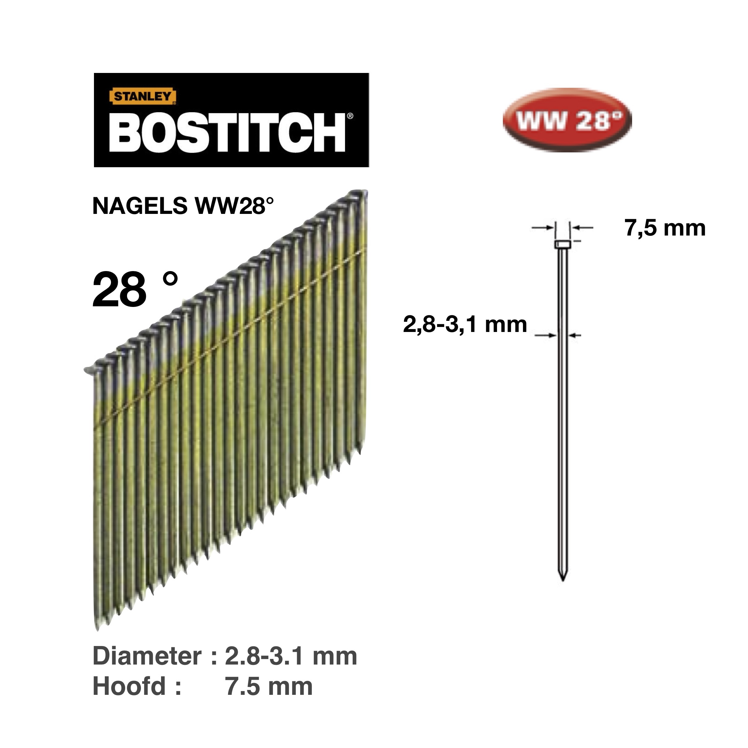 Bostitch nagels N16S - 3.1 x 90mm (2000st)