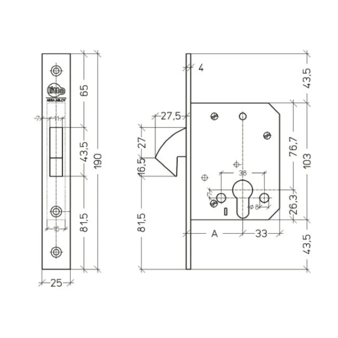 Litto cilinder haakslot A763211P55 L/R - Afbeelding 2