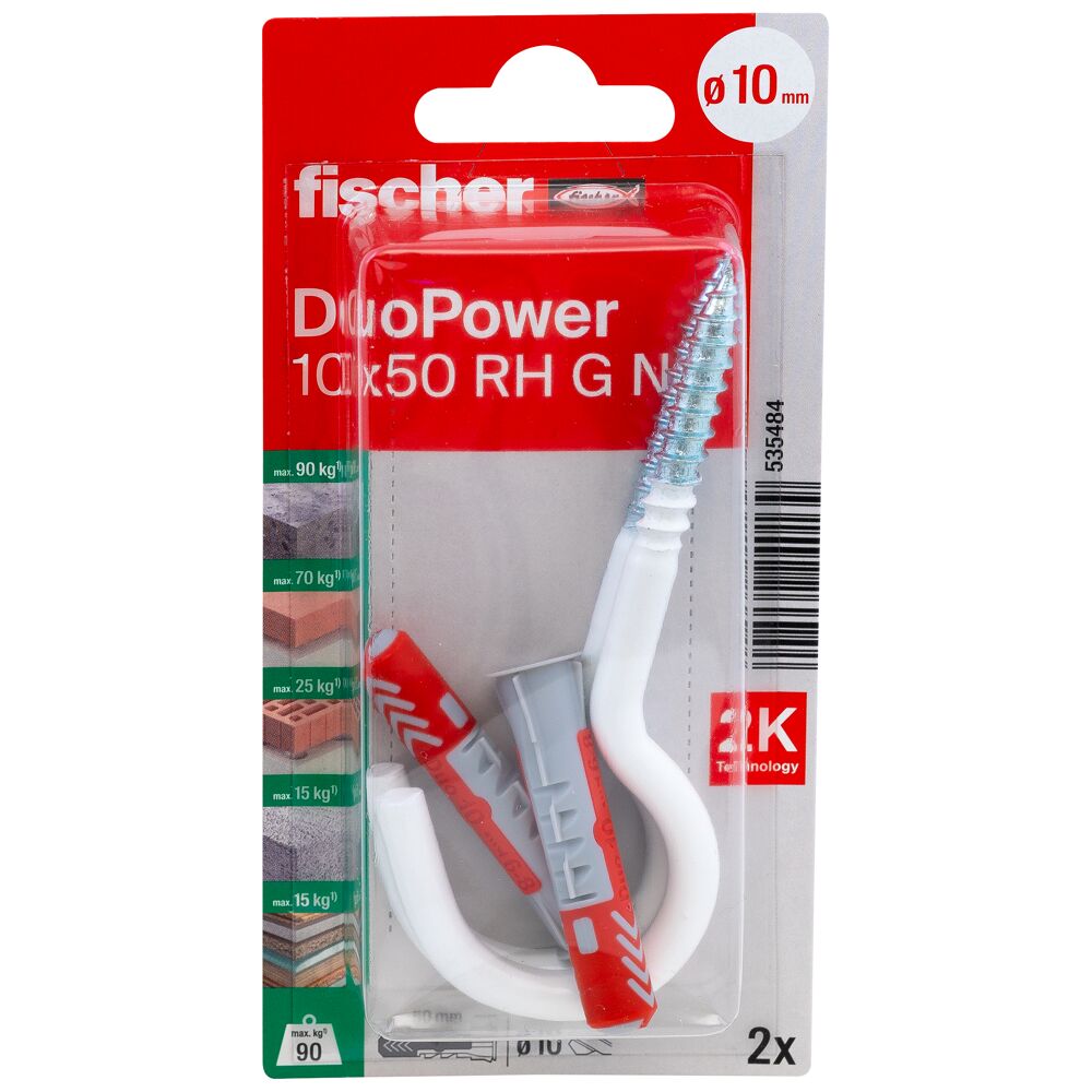 fischer DuoPower 10x50 met nylon grote haak (blister) - Afbeelding 2