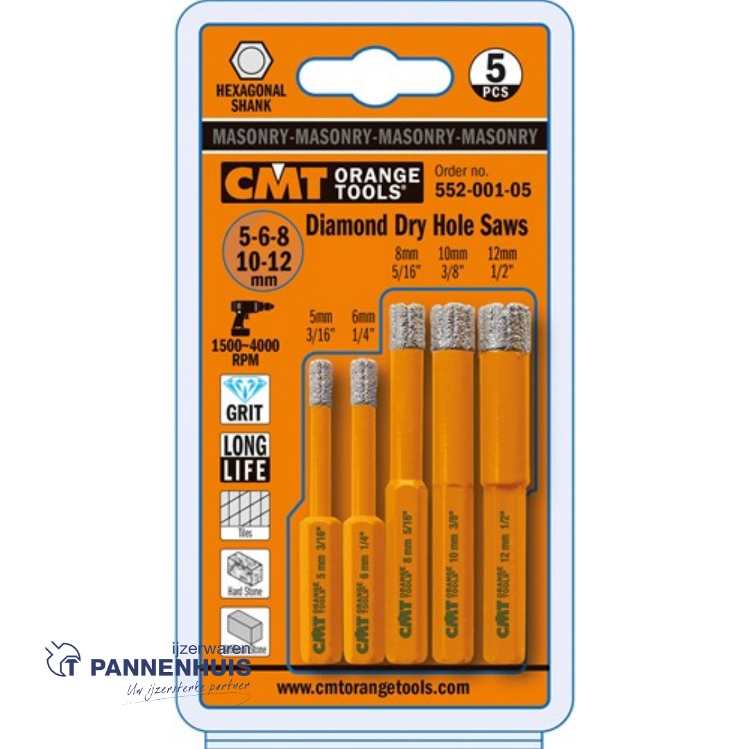 CMT Set gatzagen voor extreem harde materialen D=5 6 8 10 12mm