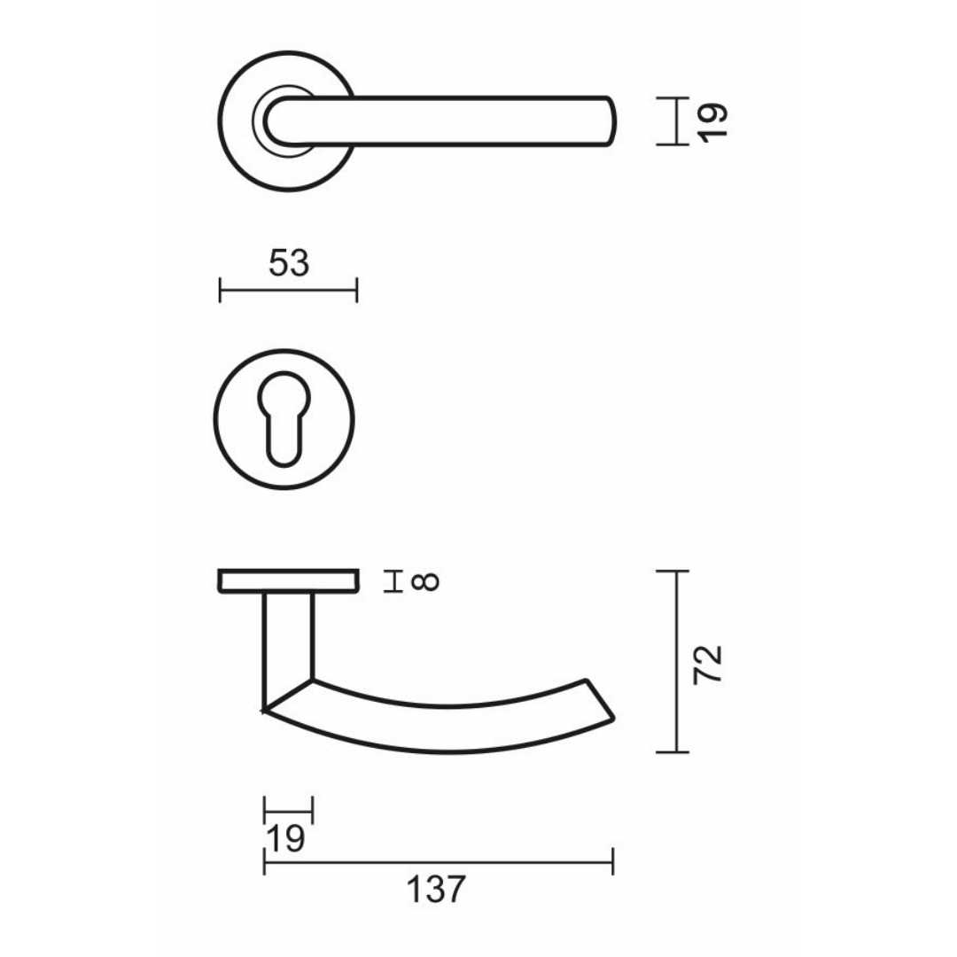 Deurkruk Pro ECO C Shape 19MM INOX 0% Nikkel R+E CYL - Afbeelding 2