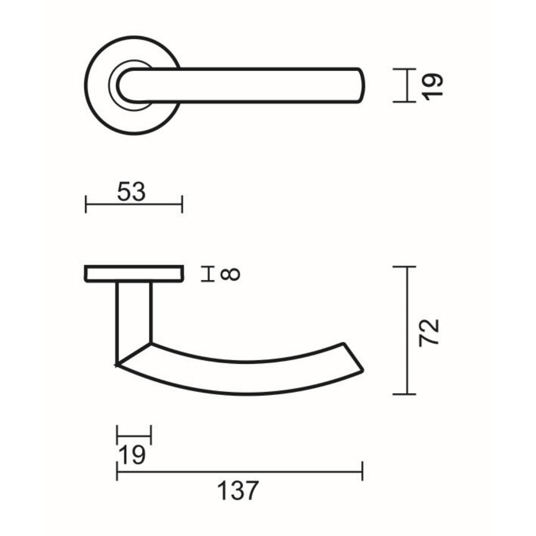 Deurkruk Pro C Shape 19MM INOX 0% Nikkel R+NO KEY - Afbeelding 2