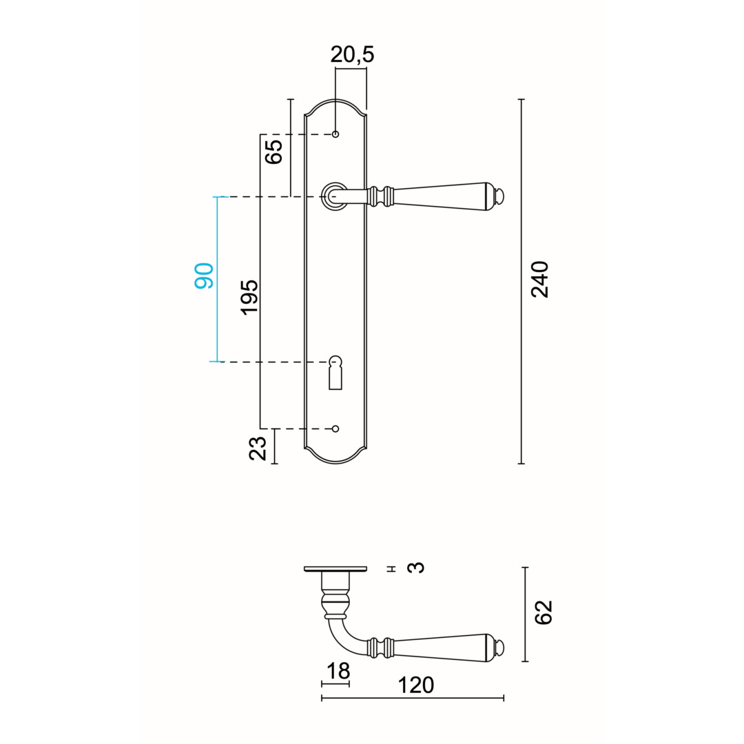 Deurkruk Pro Elegeance ijzer plaat BB 90MM - Afbeelding 2